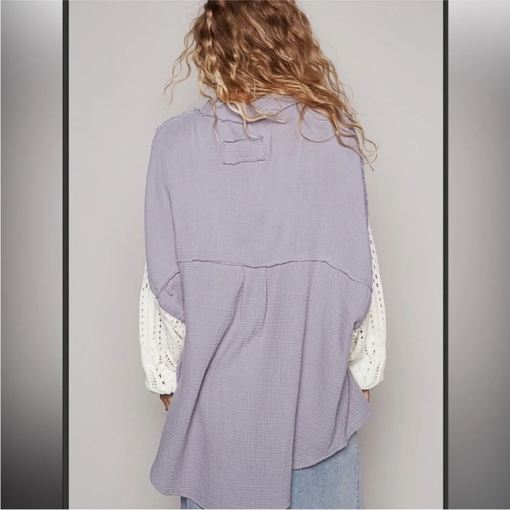 POL OVERSIZED GAUZE SWEATER SLEEVE SHACKET 😍😍FREE SHIPPING!! 💜💜💜 - Picture 3 of 3